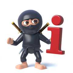 3d Funny cartoon ninja assassin has a knowledge symbol © Steve Young