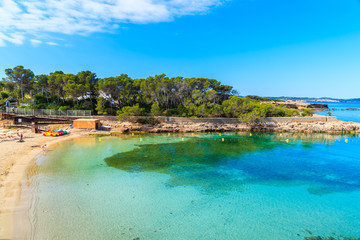 View of beautiful Cala Gracio beach at early morning, Ibiza island, Spain