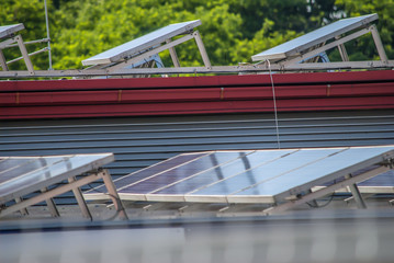 solar panels on top of industrial roof object