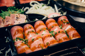 raw pork slice on plate.
