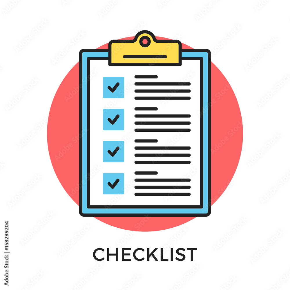 Poster checklist icon. check list, clipboard with checkboxes and checkmarks. modern flat design thin line c