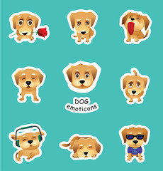 Set of vector stickers, emojis with cute dog
