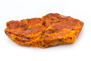 Pork chop, marinated. Isolated on the white background.