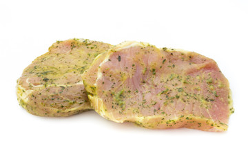 Pork chop, marinated. Isolated on the white background.