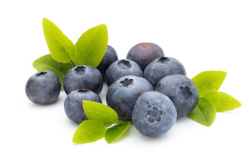Fresh blueberries on a white background.