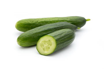Eco cucumber on white background. Fresh vegetables.