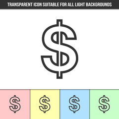Simple outline transparent dollar sign icon on different types of light backgrounds