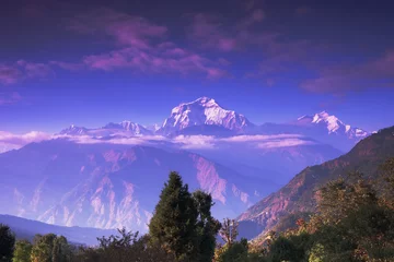 Photo sur Plexiglas Dhaulagiri Dhaulagiri mountain snow summit on sunset, Annapurna Circuit, Himalaya, Nepal nature landscape.