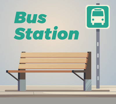 Empty bus station. Vector flat cartoon illustration