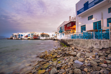 Sunrise citiscape at Little Venice on Mykonos island, Greece © Martin M303