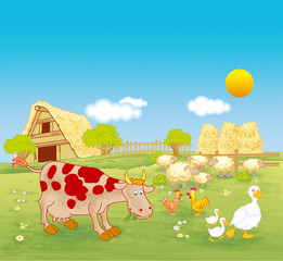 Farm and farm animals - illustration