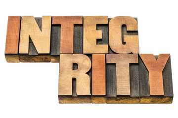 integrity word abstract in wood type