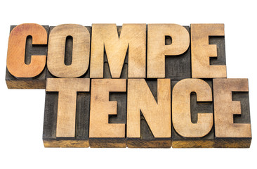 competence word abstract in wood type
