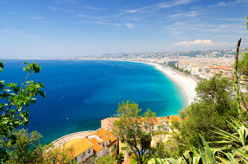 Panoramic view of the sea coast in Nice in South France