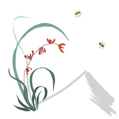 Hand-drawing ink illustration. Wild orchid. Japanese painting style sumi-e. Traditional Chinese painting gohua. Vector