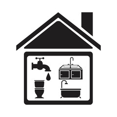 black silhouette house with elements bathroom for plumbing vector illustration