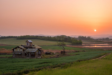 Sunrise in the field, Anseong, South Korea.