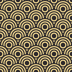 Seamless antique palette black and gold vintage oriental fish scales circular pattern vector
