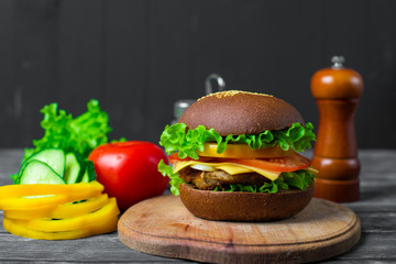 Homemade hamburger with fresh vegetables