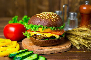 Homemade hamburger with fresh vegetables
