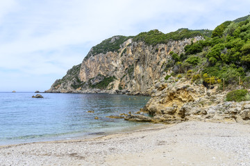 Fototapeta na wymiar View of the Ionian Sea in Paleokastritsa resort. Corfu Island, Greece