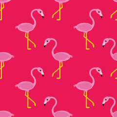 Seamless basic flamingo pattern on a pink background