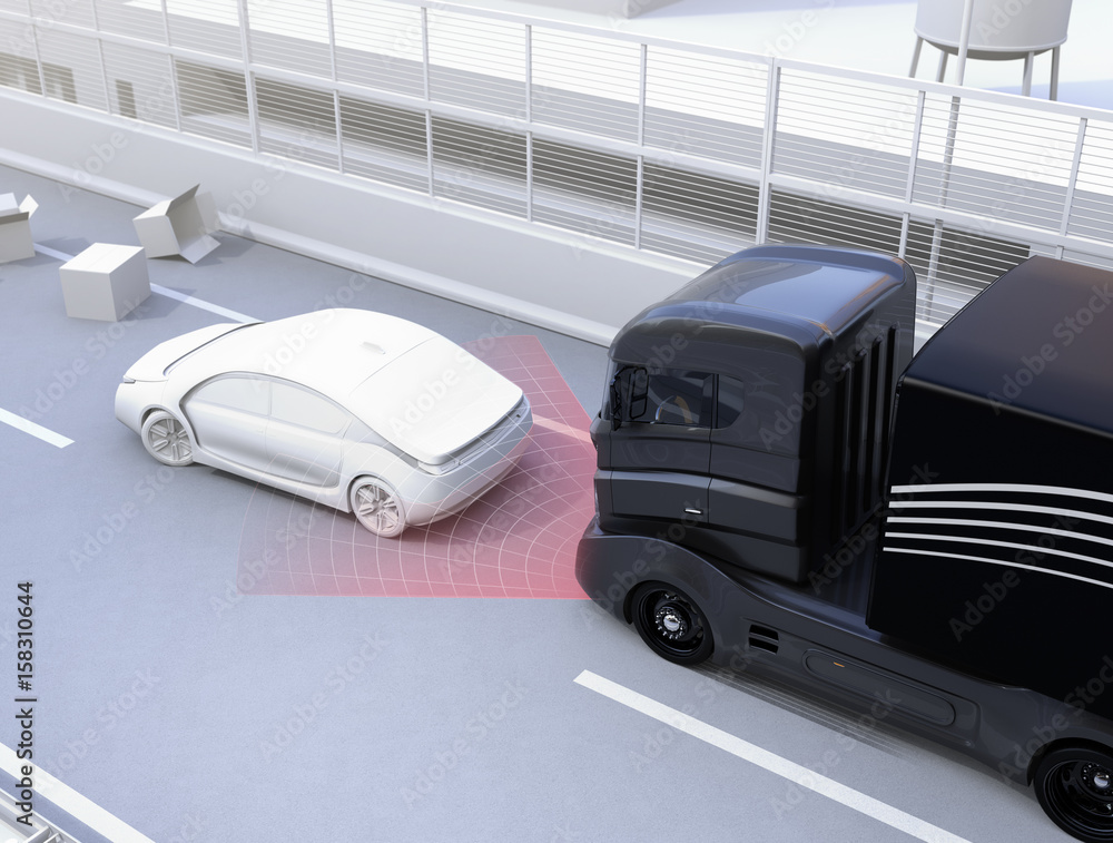 Poster automatic braking system avoid car crash from car accident. concept for driver assistance systems. 3