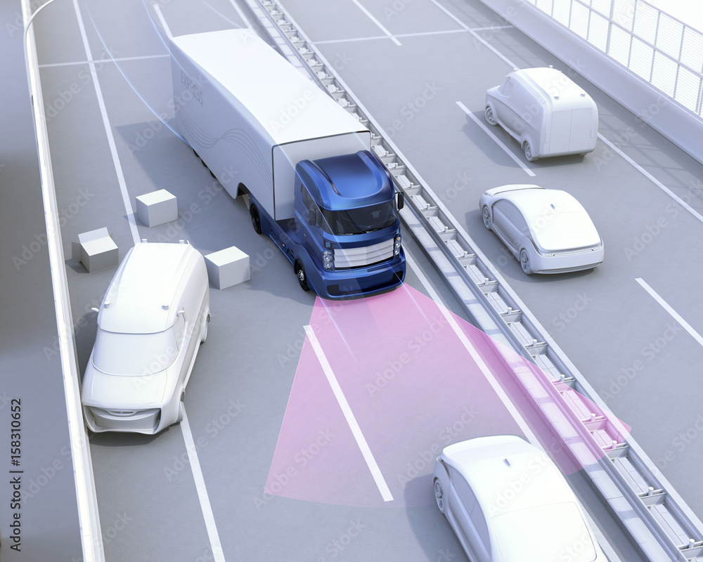 Poster automatic braking system avoid car crash from car accident. concept for driver assistance systems. 3
