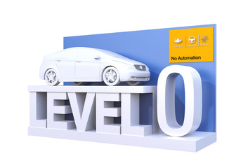 Autonomous car classification of level 0. 3D rendering image.