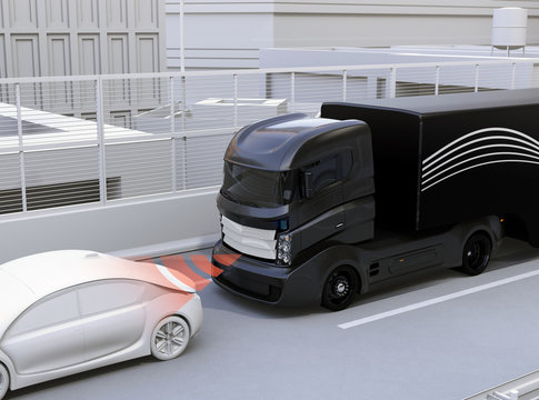 Automatic braking system avoid car crash from car accident. Concept for driver assistance systems. 3D rendering image.