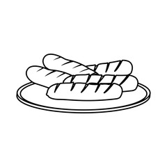 grilled sausages on a plate fast food vector illustration
