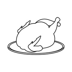 hot baked roasted chicken on plate fast food vector illustration