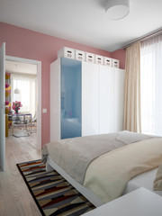 Urban Contemporary Modern Scandinavian Bedroom Interior Design. 3d rendering