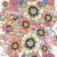 Wandcirkels aluminium Cute pattern with rustic hand drawn flowers © Mary fleur