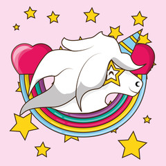 beautiful head unicorn with colorful rainbow vector illustration