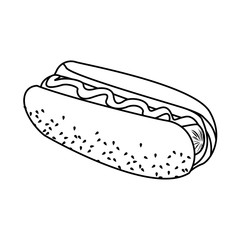hot dog sausage bread sauce mustard fast food outline vector illustration