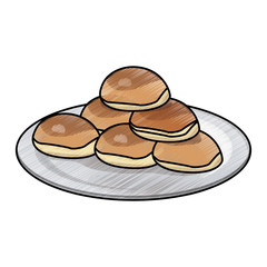 breakfast buns on plate bakery tasty vector illustration