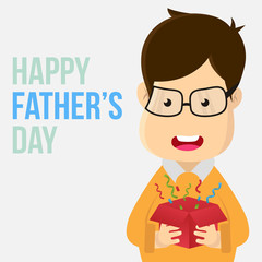 cartoon character happy father day, dad bring gift box