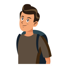 young guy traveler with backpack tourism vector illustration