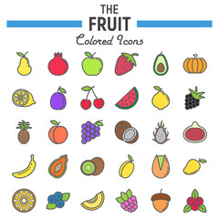 Fruit line icon set, food symbols collection, vegetarian vector sketches, logo illustrations, colorful linear pictograms package isolated on white background, eps 10.