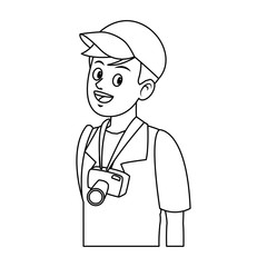 young guy traveler with backpack tourism vector illustration