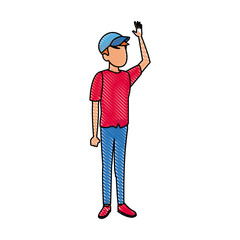 young guy traveler with backpack tourism vector illustration