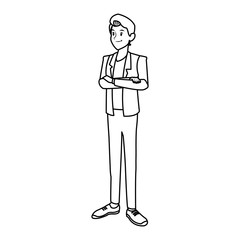 young man in casual clothes with arms crossed standing vector illustration