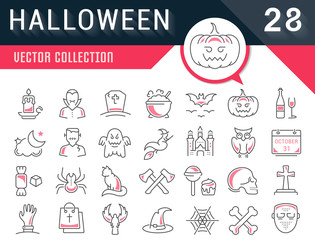 Set Vector Flat Line Icons Halloween