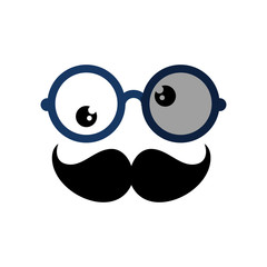 comic face with glasses and mustache icon over white background. colorful design vector illustration