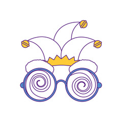 comic face with harlequin hat and crazy eyes icon over white background. vector illustration