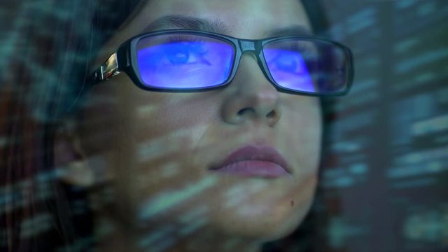 The businesswoman look to the virtual board