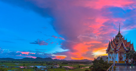 stunning scenery on Tiger cave temple in sunset time