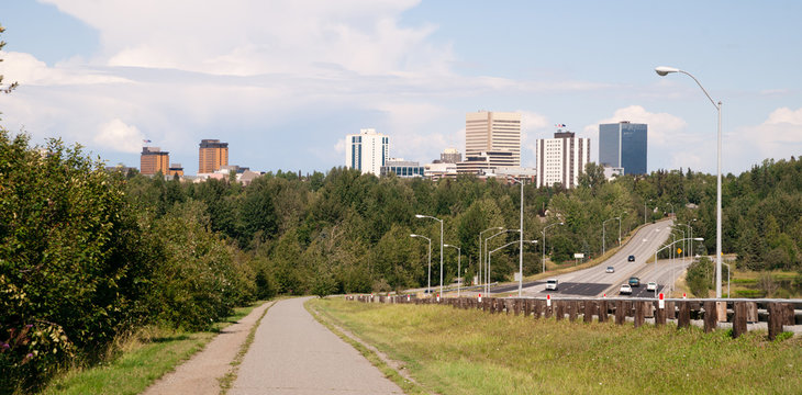 Anchorage Alaska Daytime Downtown City Skyline Bike Path Highway