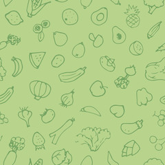 野菜と果物の手描きスケッチ模様